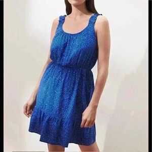 Banana Republic Petite Ruffle Fit n Flare Blue Dress